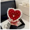 Bolso de mano mini nuevo y moderno en forma de corazón para mujer, bonito adorno de encaje con lazo, decoración de lunares, bolso bandolera
