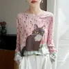 Suéter Base Feminino Malha Fina Gola Redonda Manga Longa Estampa Ombré Solto Fino Primavera/Verão 2026