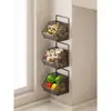 Caja de almacenamiento para cebolla, jengibre y ajo, estante de cocina para montar en la pared, cesta colgante para el hogar sin taladro, cesta de almacenamiento multi-compartimento para jengibre y ajo