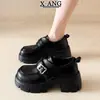 Mocassins de couro genuíno para mulheres, sola grossa de 7 cm, sapatos que aumentam a altura para mulheres baixinhas, sapatos pretos de couro estilo britânico, sapatos de salto único versáteis
