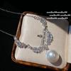 Collar Cruzado de Perlas y Piedras Preciosas, Larimar Tahitiano, Circonita con Forma de Pétalo, Perlas de Concha Grandes, Combinación Anti-Desvanecimiento