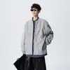 Moletom cardigã falso de duas peças com camada de ar para homens, estilo de rua americano de outono, jaqueta bomber com gola alta, jaqueta curta cleanfit