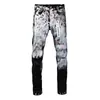 Nuevos Jeans de Mezclilla con Salpicaduras de Graffiti para Hombre Marca de Moda Lavados Desgastados Corte Delgado Pantalones Largos Estilo Callejero Juvenil Jeans de Mezclilla Elásticos