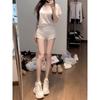Pantalones cortos vaqueros blancos de cintura alta para mujer, nuevos pantalones cortos de verano de las Spice Girls, ajustados, adelgazantes, elásticos, rectos, con forma de A en la cadera.