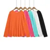 210-26 Primavera Estilo Coreano Corte Holgado Cuello Redondo Pequeño Liso Básico Manga Larga Suéter Camiseta Camisa Base