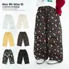 Calça Reta Plissada Estampada Estilo Coreano para Crianças com Cintura Elástica, Estilo Outono, Caimento Solto