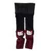 Nuevos Pantalones Térmicos de Invierno para Niñas Forrados de Polar Pantalones de Calceta Gruesos Infantiles Parcheados de Dibujos Animados Pantalones Largos Ajustados para Niñas