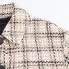 Otoño nuevo estilo europeo y americano moda femenina patrón de tweed manga larga solapa texturizada casual chaqueta corta