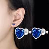 Pendientes románticos con forma de corazón de océano de Jingdong Tmall, pendientes de amor de moda europea y americana para mujer, pendientes de cristal azul versátiles de lujo y ligeros