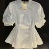 Camisa de Manga Corta Rayada con Cuello Polo Estilo Francés 2025 para Mujer Verano Aspecto Adelgazante en la Cintura Moda Top Falda para Mujer