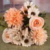Flores Artificiales Ramo de 7 Púas Rosa de Otoño Ramo de Mesa para Boda Decoración de Sala de Estar Flores de Exhibición
