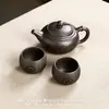 Bule de Argila Roxa de Grande Capacidade, Bule Clássico Estilo Antigo, Conjunto de Chá Kung Fu com Um Bule e Duas ou Quatro Xícaras, Bule para Preparo de Chá de Panela Única B12