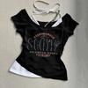 2025 Europeo y Americano Transfronterizo Nuevo Color de Contraste Sexy Sexy Casual Americano Look Adelgazante Elegante Camiseta High Street
