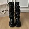 Botas Altas de Suela Gruesa Estilo Retro para Mujer 2026 Otoño/Invierno Nuevo Estilo Británico Aumentadoras de Altura Adelgazantes Hebilla de Cinturón Botas Altas de Monta