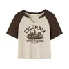 Camiseta de Manga Corta con Cuello en V Descuento de Liquidación para Mujer Diseño de Hombro Adelgazante Sentido del Diseño Letras Nicho Estampado Top Corto para Verano