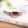 Pulsera de Plata de Personalidad S925 Plata Incrustada Rojo Granada Flor de Loto Moda Retro Abrible para Mujer Joyería