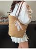 Bolso Tejido de Paja de Gran Capacidad para Mujer Transfronterizo Modelo Nuevo 2026 Bolso de Playa Bolso Cubo Tejido Cesta de Verduras Bolso Tote para el Trabajo