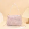 Bolso de Mano Pequeño Estilo Chanel con Perlas para Mujer, Bolso de Hombro de Algodón y Lino Moderno Lindo, Bolso Cruzado para Salir Diariamente