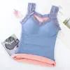 Nuevo chaleco cálido de otoño e invierno para mujer, con terciopelo, acolchado, de encaje, doble sin costuras, ropa interior básica sin costuras con almohadilla en el pecho