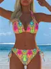Nuevo traje de baño transfronterizo 2027, estilo europeo y americano, traje de baño de dos piezas con estampado y cuello halter, conjunto de bikini, diseño sexy