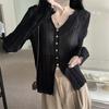 Outono Vestuário Retrô Elegante Decote em V Nicho Estilo Ocidental Tricot Casaco Fino Feminino 2024 Novo Top de Manga Longa