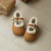 Zapatos de Algodón para Niñas 2025 Invierno Nuevos Mary Jane Zapatos de Princesa de Terciopelo para Niños Pisos Cálidos Zapatos Peludos para Niñas Pequeñas