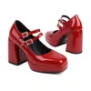 2025 Novos Sapatos Femininos Quadrados da Moda Sapatos Mary Jane com Fivela Sapatos de Salto Grosso 40-47 Sapatos de Tamanho Grande