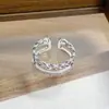 Anillo Abierto Minimalista de Zirconia de Lujo Estilo Coreano y Japonés Anillo Geométrico Exquisito de Personalidad Nicho para Mujeres