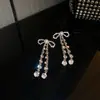 Moda Nuevos Pendientes de Lazo con Borlas y Perlas Incrustadas, Pendientes Exquisitos de Nicho, Dulces Accesorios para Orejas con Lazo