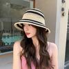 Sombrero de pescador hueco de paja a rayas para mujer estilo coreano transpirable que cubre la cara sombrero de protección solar para viajes de primavera y verano sombrero de cubeta con protección UV