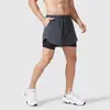 Pantalones deportivos para correr dos en uno para hombre con forro, secado rápido, transpirables, anti-exposición, adecuados para correr, fitness y uso casual, alta elasticidad, shorts de tres cuartos