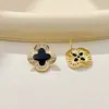 Pendientes de Botón de Trébol de Cuatro Hojas de Gama Alta Moda Versátil Pendientes con Circonita Micro-pavimentada Flor de Cuatro Hojas Ligera Lujo Temperamento Joyería para Orejas