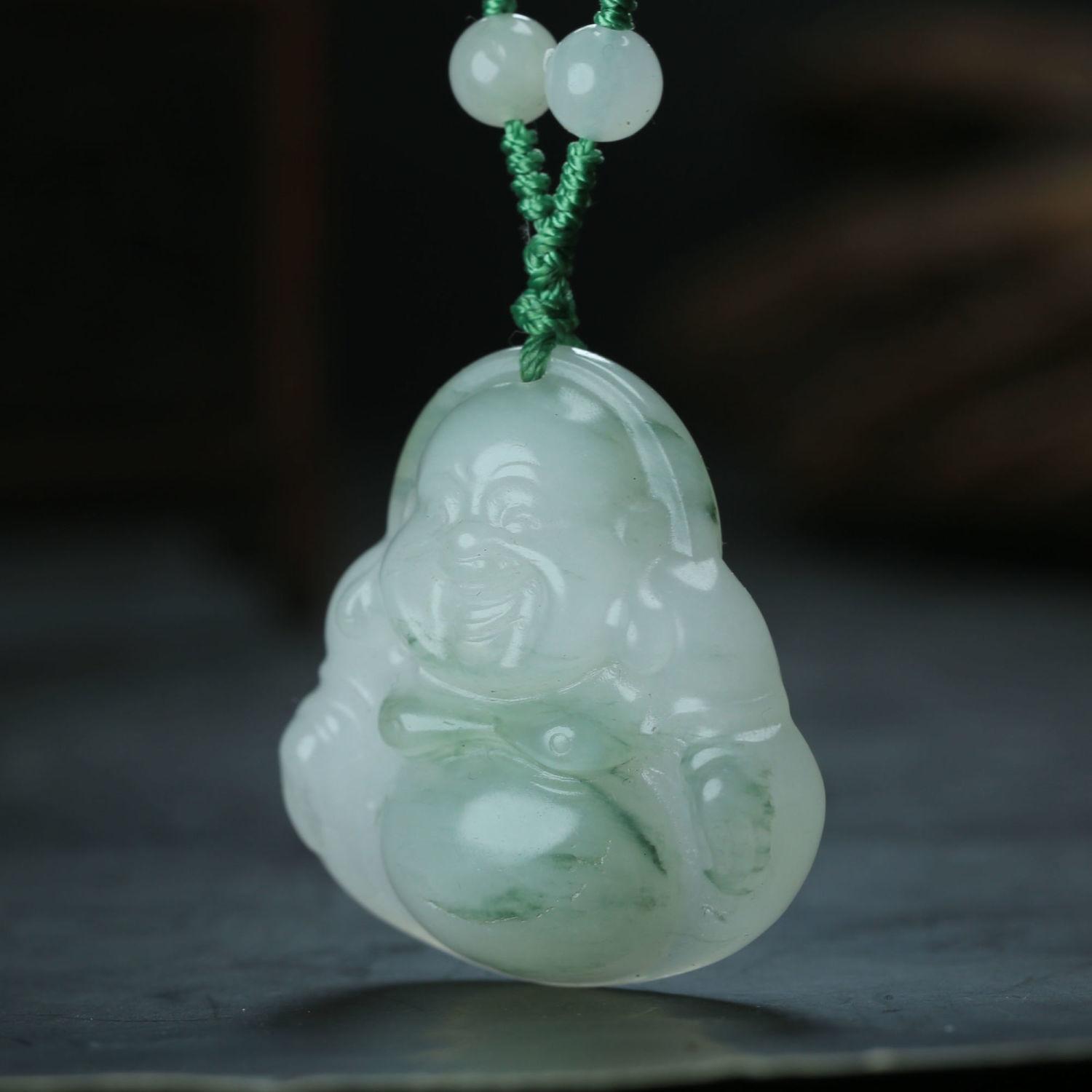 智贝主图_2一元拍卖天然飘花天山翠翠玉金丝玉笑佛弥勒佛双面