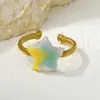 Anillo transfronterizo de acero inoxidable estilo oceánico, anillo de goteo de aceite de moda, anillo de estrella de mar y concha de lujo ligero de alta gama, adorno de tortuga