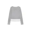 Camiseta Manga Longa Estilo Y2K Doce e Picante com Decote V, Falsa Peça Dupla, Painel de Malha com Bolinhas, Top Curto Base Emagrecedor para Mulheres