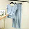 Nuevo modelo de verano modal con cuello en V, espalda bonita, manga corta, pijama con pantalones de pierna ancha, talla grande, corte holgado, se puede usar fuera, conjunto de ropa para el hogar