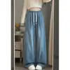 Jeans de Tiro Alto Holgados con Cordón y Cintura Elástica Estilo Coreano para Mujer, Novedad de Otoño, Simples, para el Trabajo, Adelgazantes, Casual, Pierna Ancha