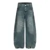 Jeans Scimitar Lavado Retrô Americano com Bigodes para Homens e Mulheres, Novas Calças Largas Casuais Desconstruídas com Painéis