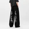 Pantalones Casuales Desestructurados de Estilo Americano con Cordón Unisex Sueltos Versátiles Pantalones Deportivos de Chándal Grises con Estampado de Letras Largos