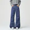 Pantalones casuales holgados de estilo callejero americano para hombre, corte limpio color liso holgados de pierna ancha plisados tipo paracaídas de pierna recta largos