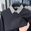 Nuevo Suéter para Hombre Otoño/Invierno 2026, Color Sólido, Falso Dos Piezas, Cuello Camisero, Camisa Base de Punto Casual de Negocios, Ropa para Hombre