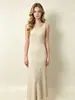Vestido Camisola de Punto Canalé Trenzado Primavera y Verano Transfronterizo para Mujer, Cuello en V, Ceñido a la Cintura, Corte Ajustado, Vestido Largo con Camiseta Interior de Red