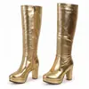 Botas de montaria de cor sólida, qualidade de exportação, botas de cano alto outono/inverno, bico redondo, salto médio de cor sólida, botas femininas plus size, plataforma versátil e impermeável