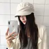 Boina Plegada de Algodón y Lino Estilo Retro Japonés para Mujer, Estilo Artístico, Circunferencia de Cabeza Grande, Gorra de Pintor Adelgazante, Gorra Protectora del Sol