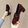 Zapatos de Salón para Mujer con Tacones de Grosor Medio, Nueva Moda Primavera y Verano 2025 Estilo Británico Zapatos Pequeños de Piel, Zapatos de Trabajo de Suela Blanda para Mujer