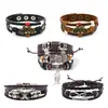 Pulsera Trenzada Multicapa para Hombre de Bicicleta Nueva Europea y Americana Cruzada de Piedra Negra Joyería de Cuero Retro de Moda