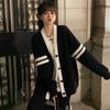 Cárdigan de Punto con Empalme de Color Contrastante Estilo Coreano de un Solo Botón Holgado Estilo Perezoso Estilo Preppy Suéter de Manga Larga Top Chaqueta para Mujer Otoño