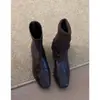 Elegantes Botines Delgados de Punta Cuadrada y Tacón Bajo para Mujer, Versátiles Botines Cortos de Cremallera Trasera Estilo Retro para el Trabajo, Botines Martin