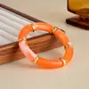 Joyería Transfronteriza Europea y Americana, Pulsera Elástica Geométrica de Acrílico Difuminado Retro, Pulsera de Bambú con Estampado de Leopardo de Moda