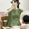 Suplemento de Envio 5 Camisa Sem Mangas com Barra Franzida Estilo Artístico para Mulheres Verão 2026 Caimento Solto Versátil Top Curto